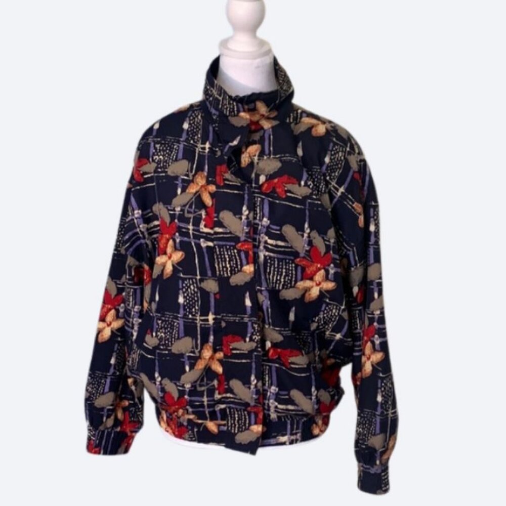 R&R Sport Vintage blue floral high neck zip bomber jacket size 6-8
